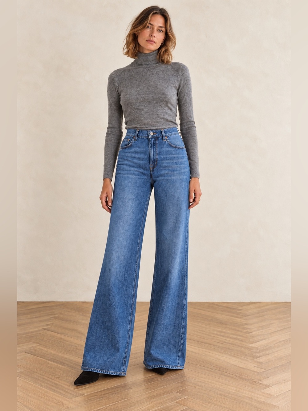 7 For All Mankind High Rise Wide Leg Trouser Jeans Medium Blue 30 - Picture 3 of 14